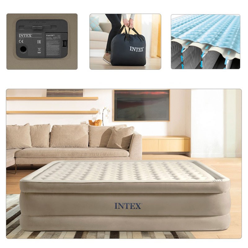Colchón hinchable Intex 64448 Ultra Plush con cómoda cabecera para un  descanso de calidad en cualquier lugar.