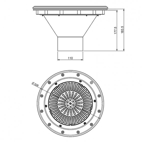 Dimensiones boquilla de fondo regulable 3" piscina liner AstralPool