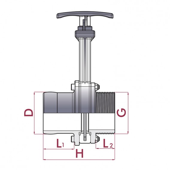 Dimensiones válvula de guillotina roscar macho x espiga