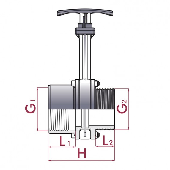 Dimensiones válvula de guillotina roscar hembra x roscar macho
