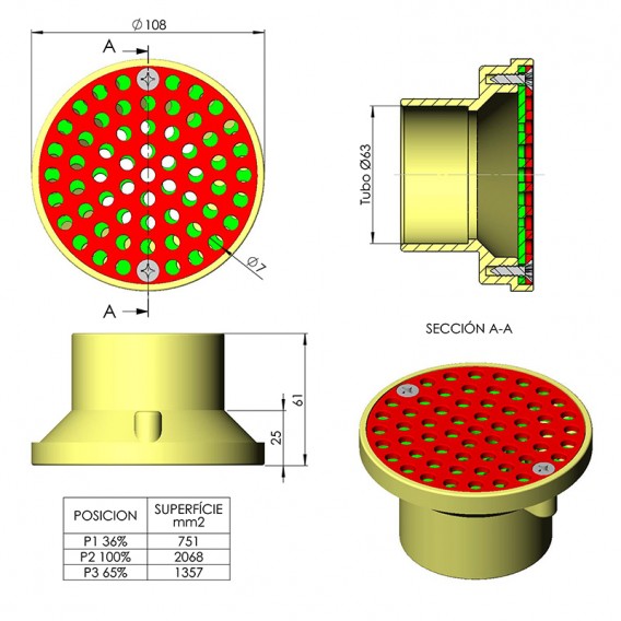 Dimensiones boquilla de impulsión regulable piscina hormigón AstralPool