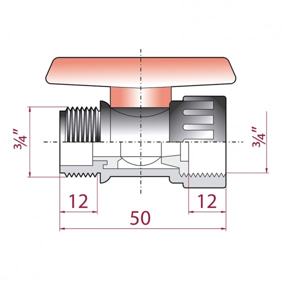 Dimensiones válvula de purga PVC ¾" Cepex 02579