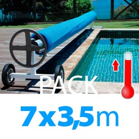 Pack manta térmica verano + enrollador piscinas 7x3,5 m