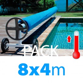 Pack manta térmica verano + enrollador piscinas 8x4 m